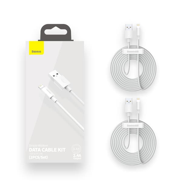 Baseus-kabel Simple Wisdom USB - Lightning 1,5 m 2,4A vit 2 st