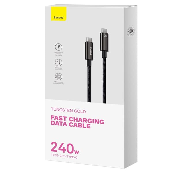 Baseus kabel Tungsten PD USB-C - USB-C 3,0m svart 240W svart