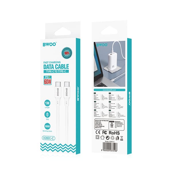 BWOO-kabel USB-C - USB-C 1m 60W ABS + TPE X282 C-C vit