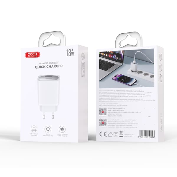 XO väggladdare CE19 QC 18W 1x USB vit