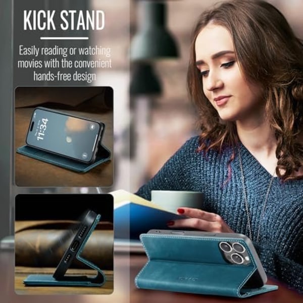 CaseMe 0013 Læder Wallet Case til iPhone 16 plus grøn green