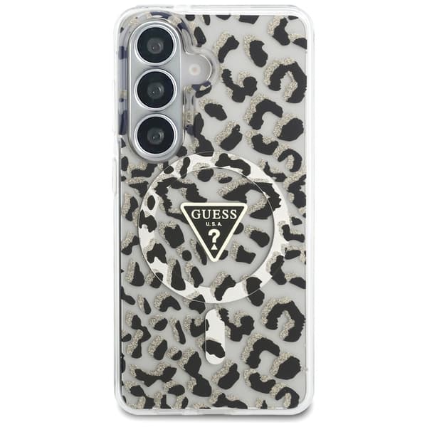 Guess fodral IML Leopard Print Triangle MagSafe för Samsung Galaxy S26 svart