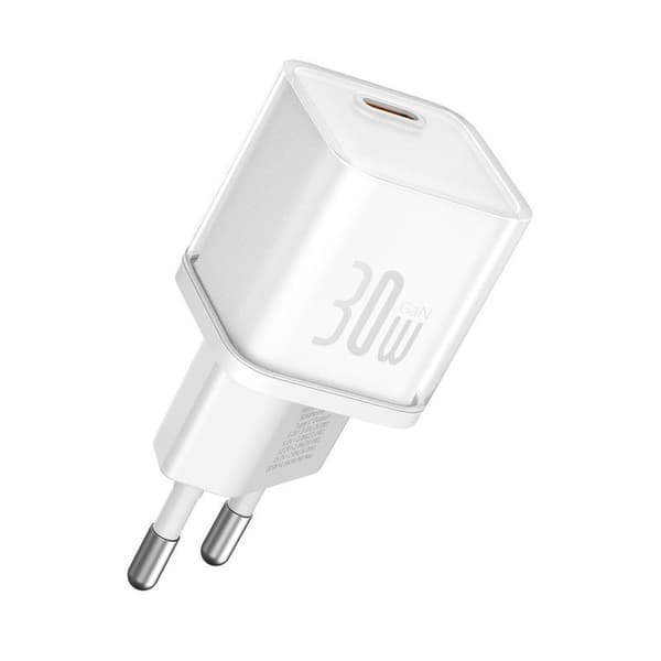 Baseus väggladdare GaN5 Mini PD 30W 1x USB-C månvitt