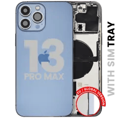 Baksida med smådelar för iPhone 13 Pro Max (EU / Global version) (Begagnad OEM-dragning: Klass B) (Sierra Blue) blå