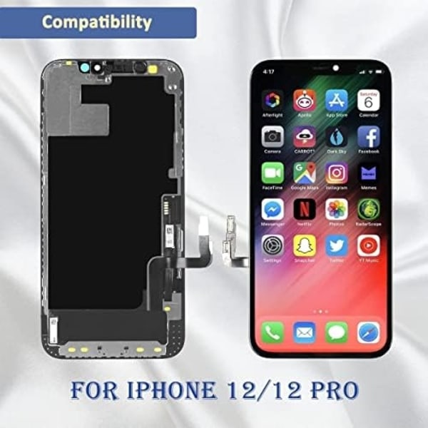 iPhone 12/12 Pro ersättningsskärm med verktyg och tättlim