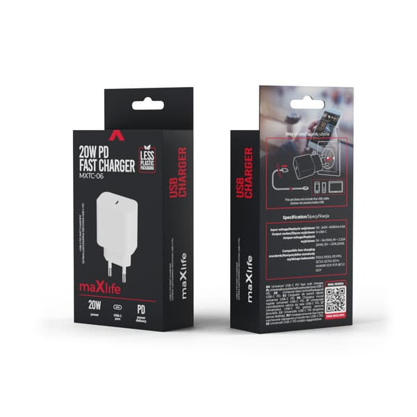Maxlife MXTC-06 PD QC laddare 1x USB-C 20W vit vit