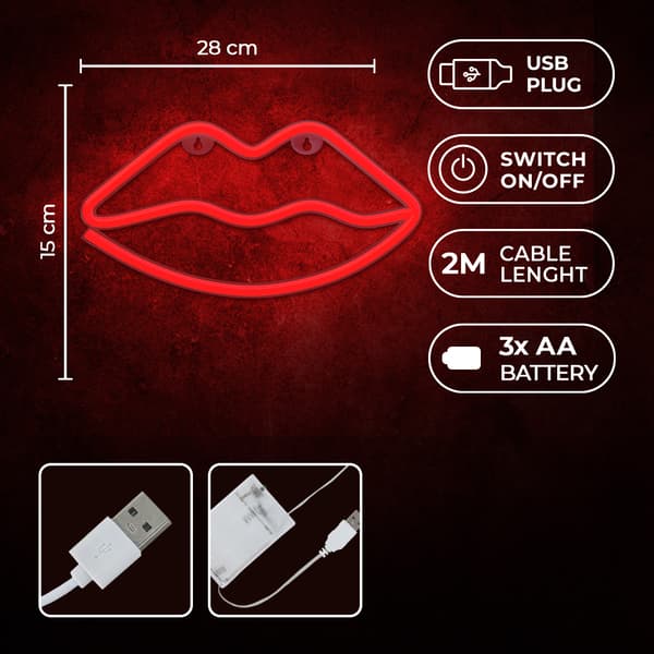 Neon LED-lampa LÄPPAR röd Bat + USB FLNE08 Forever Light