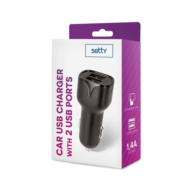 Setty billaddare 2x USB 1,4A svart svart