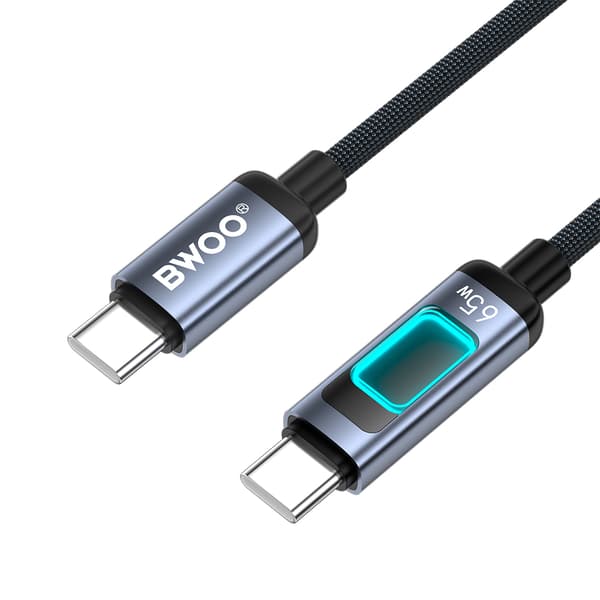 BWOO X324CC flätad snabbladdningskabel med ljusdisplay PD 60W USB-C - USB-C