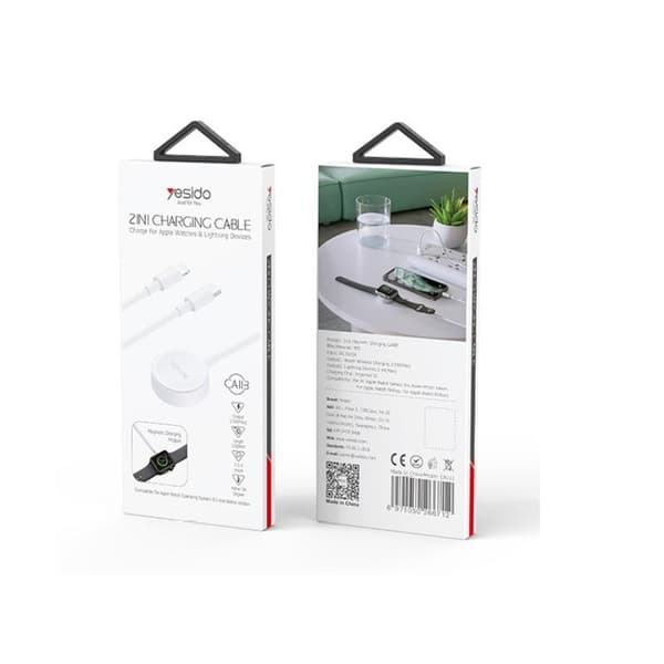 YESIDO LADDARE CA113 2I1 FÖR IPHONE WATCH 2,5W + TYP-C/LIGHTNING-KABEL 1,2M 2,4A VIT
