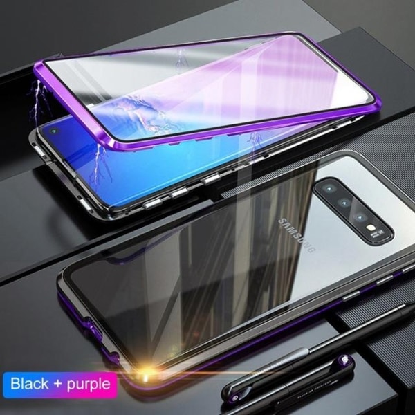 Dubbelsidig magnet fodral med härdat glas för iphone Xs max lila