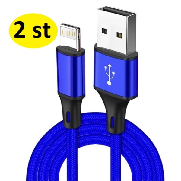 2 st 3m långt Nylon Flätad USB-kabel för iPhone blå blå