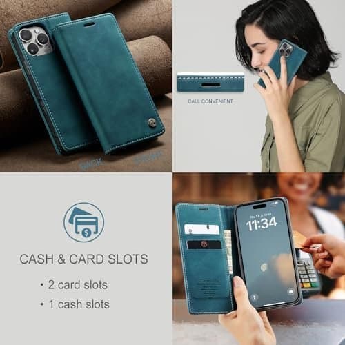 CaseMe 0013 Läderplånboksfodral för iPhone 16 plus grön