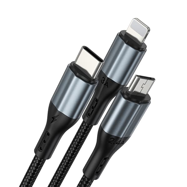 BWOO 3-i-1-kabel USB - USB-C, Lightning, Micro USB 1m 3A X274 svart svart