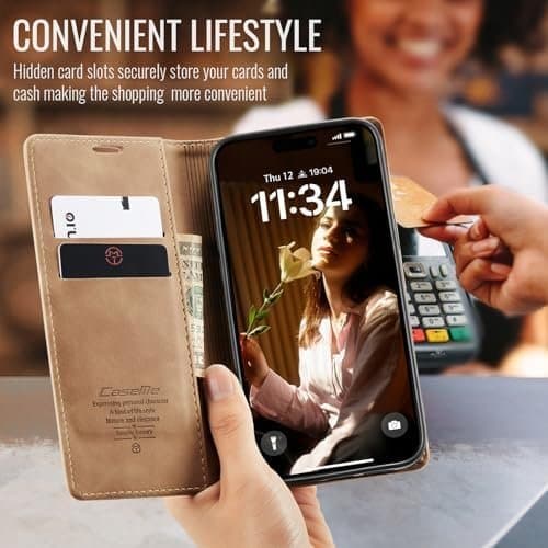 CaseMe 0013 Plånboksfodral i läder för iPhone 16 brun