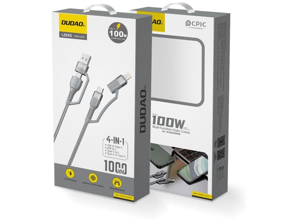 Dudao L20xs upgrade USB-A/USB-C to Lightning/USB-C 4-in-1 cable 1m Grå