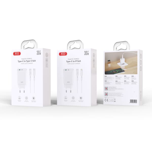 XO Wall Charger CE30 PD 30W 1x USB-C 1x USB White + USB-C - USB-C Cable