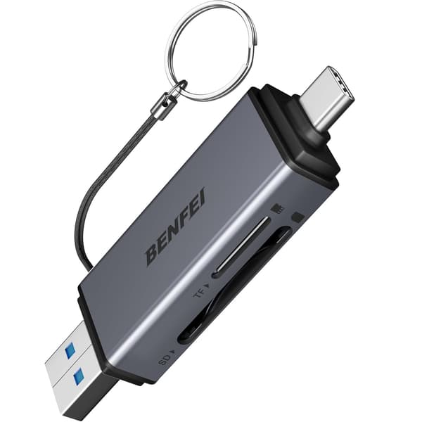 BENFEI kortläsare 2 i 1 USB-C USB-A 3 0 för SD Micro SD svart svart