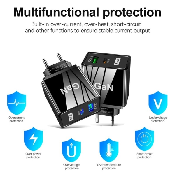 65W usb-c  GaN Snabbladdningsadapter För dator och mobil