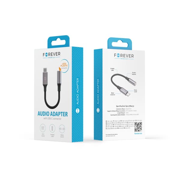 Forever adapter audio AJC-01 jack 3,5 mm - USB-C svart