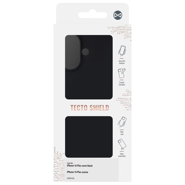 Satin Flex iPhone 16 Plus skal svart
