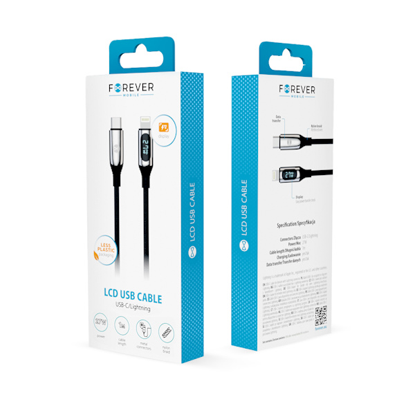 Forever LCD-kabel USB-C - Lightning 1,0 m 27W svart