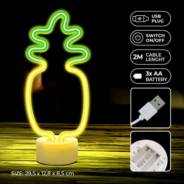 Neon LED på stativ PINEAPPLE orange grön USB-C FSC-12 Forever Light