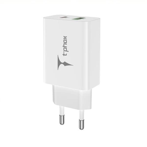VÄGGLADDARE T-PHOX SPEEDY USB-C 20W + USB 18W QC 3 0 vit vit
