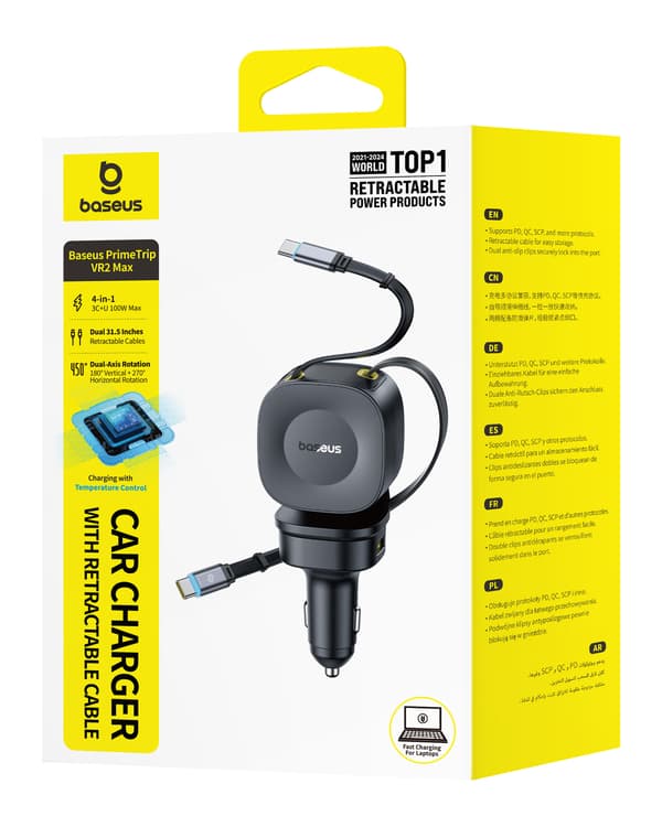 Baseus PrimeTrip VR2 Max Billaddare med infällbar kabel 3C+U 100W Kosmisk svart svart