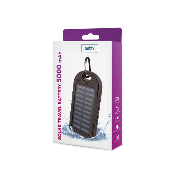 Setty solcellsdriven powerbank 5000 mAh SPBS-05 svart