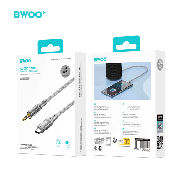 BWOO AUX-kabel Typ C till 3,5 mm Jack ljud AUX074