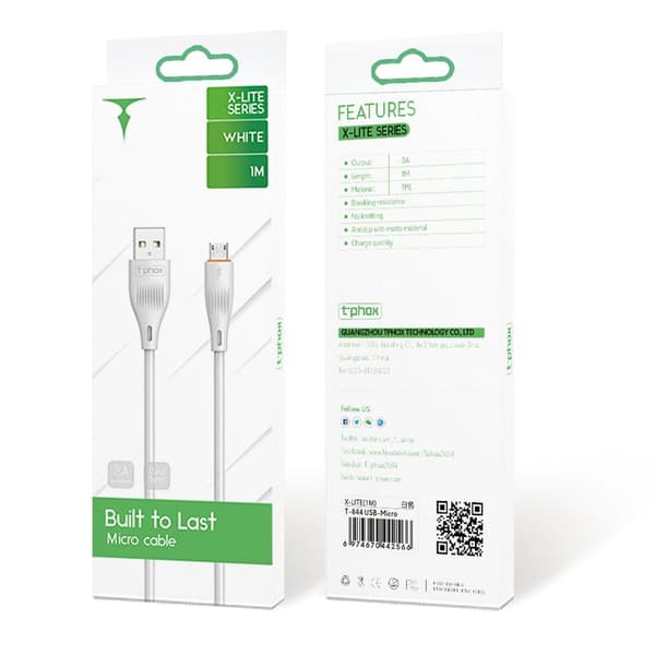 T-PHOX kabel X-LITE MICRO USB vit 1M 3A
