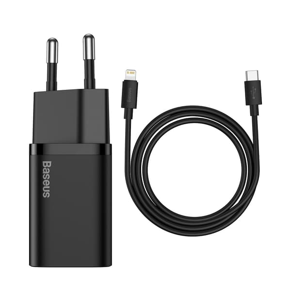 Baseus väggladdare Super Si PD 20W 1x USB-C svart + USB-C - Lightning-kabel