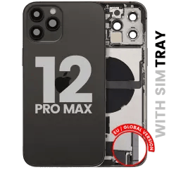 Baksida med laddningsport flex & smådelar för iPhone 12 Pro Max (EU / Global version) (Begagnad OEM-dragning: Klass B) (Grafit) svart