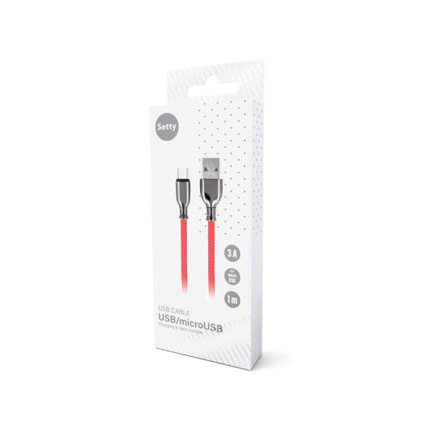 Setty USB till Micro-USB-kabel 1m 3A - Röd, Flätad Nylon, Snabb Laddning