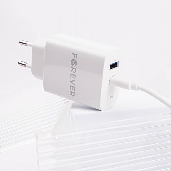 Forever TC-07-30AC PD QC laddare 1x USB-C 1x USB 30W vit vit