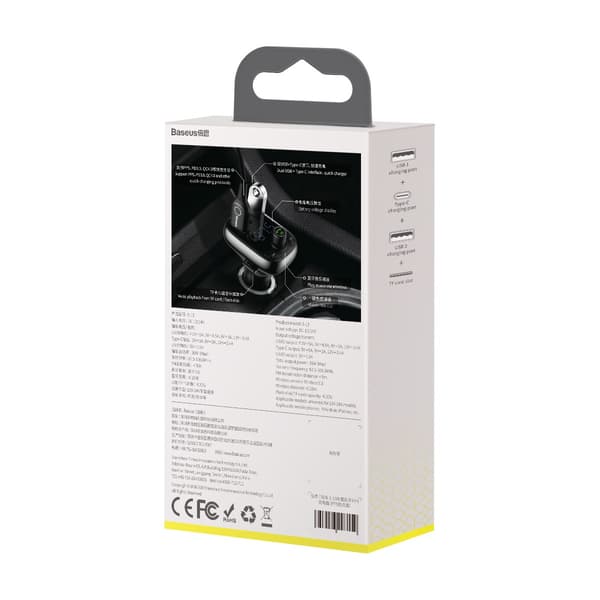 Baseus sändare FM T-formad S-13 Bluetooth MP3 billaddare svart