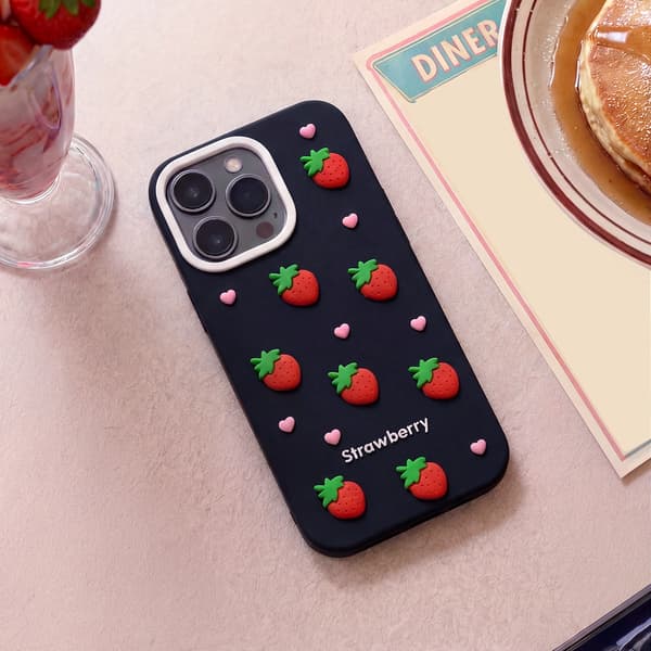 Jordgubbsfodral för iPhone 11 svart