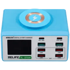 RL-309AW Trådlös Digital Display 8-Portars Laddare 100W (Relife)