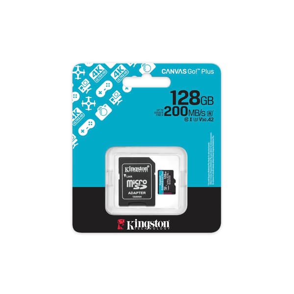 Kingston minneskort 128GB microSDXC Canvas Go Plus Gen4 200MB/s A2 U3 V30 + adapter