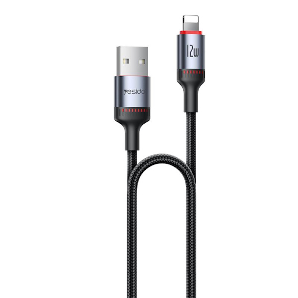 YESIDO KABEL CA129L 12W TYPE-C/LIGHTNING 1,2M 2A SVART
