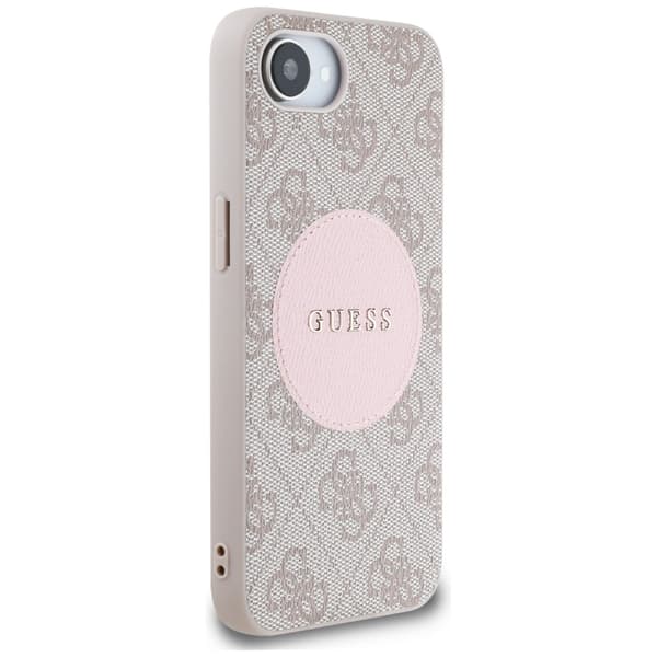 Guess HC MagSafe PU 4G Circle med klassisk logotypfodral för iPhone 16e Rosa