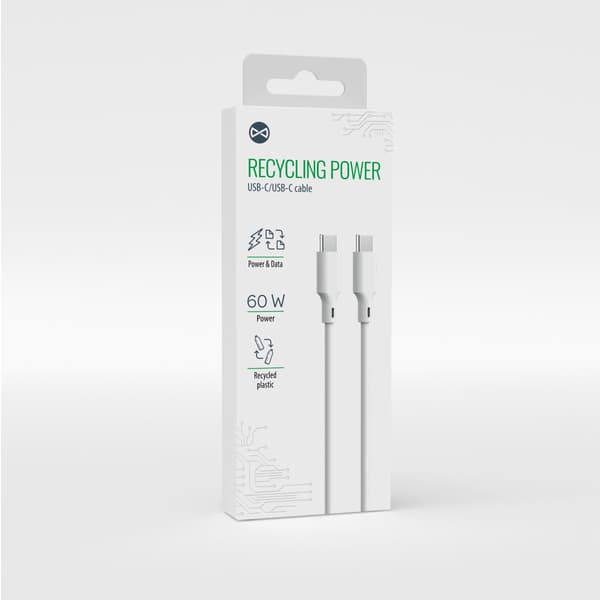 Forever återvinningsbar kabel USB-C - USB-C 1,5m 3A KR15-CC-00 vit