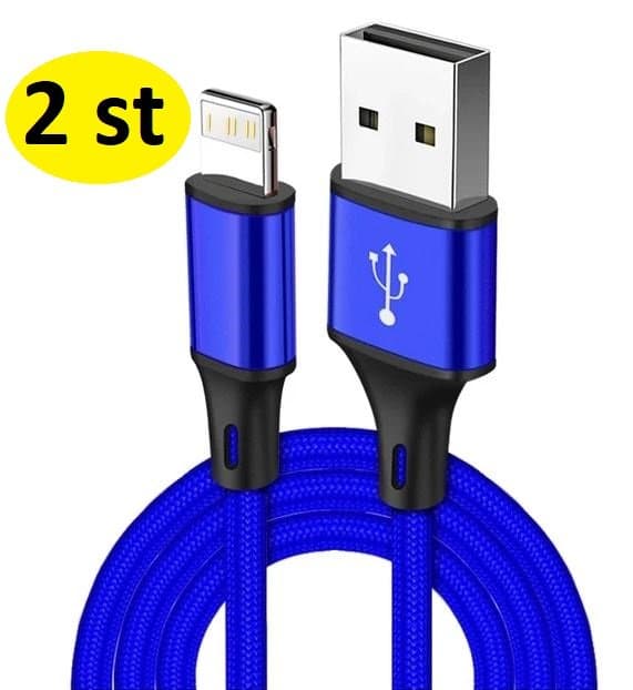 2 st 3m långt Nylon Flätad USB-kabel för iPhone blå blå