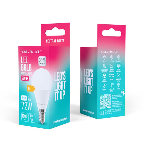 Forever Light LED-lampa E14 G45 8.5W 1000lm 4000K klass E