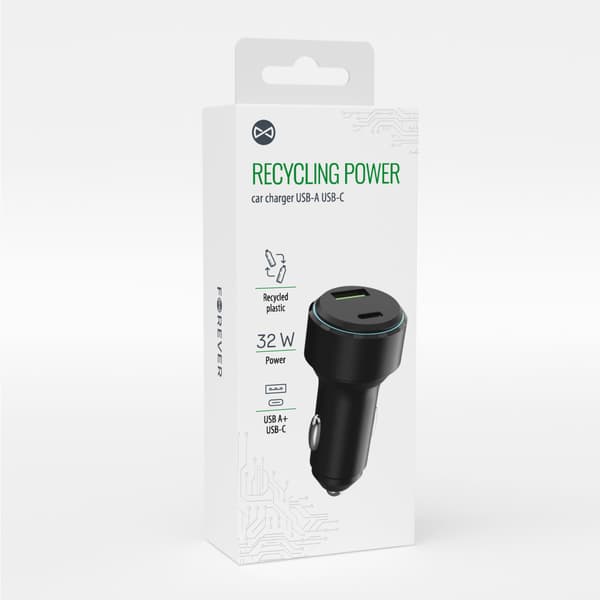 Forever återvinningsbar billaddare med USB-C USB-A 32W LS-AC-32