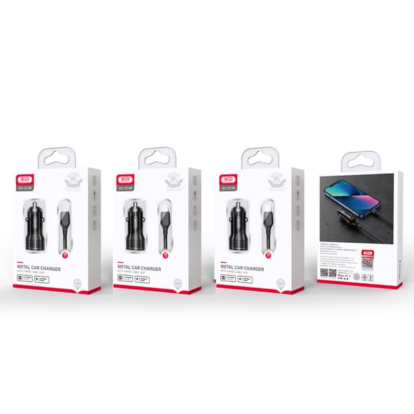 XO billaddare CC48 2x USB 2,4A svart + USB-C kabel svart
