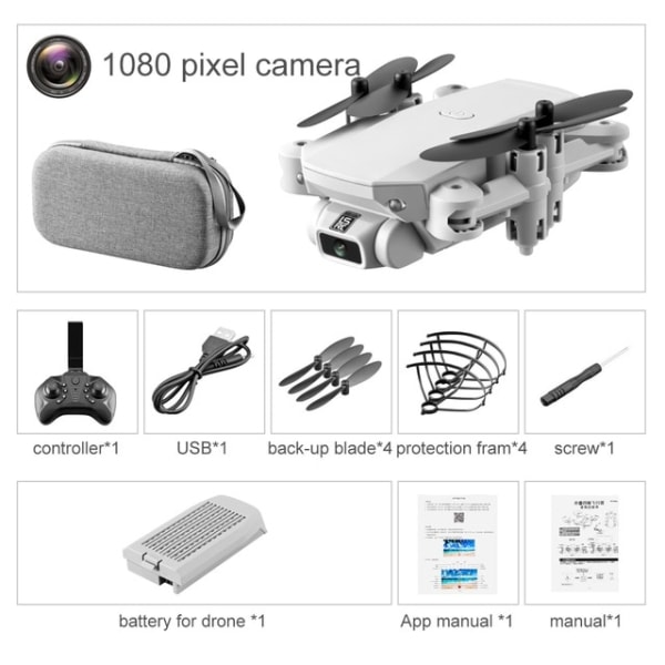 Mini Drönare 1080P HD-kamera WiFi grå svart