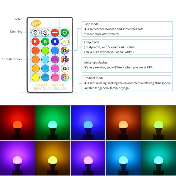 4 st E14 RGB LED-lampa 16 Färg flerfärgad