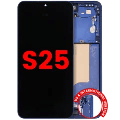 OLED-enhet med ram för Samsung Galaxy S25 5G (USA och internationell) (Eftermarknad Plus) (Marinblå) blå